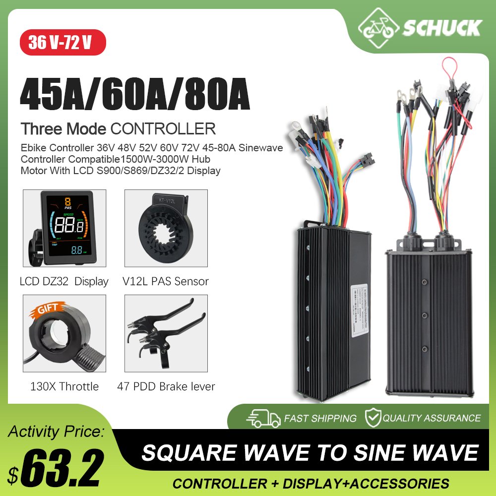 Sine Wave Controller 48V 72V 80A - E-bike 3 modos 48v 52v 60v