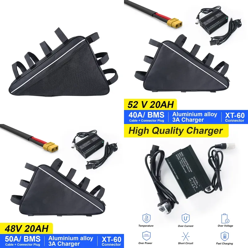 Ebike Battery 52V 20Ah Triangle Pack - Bateria de Lítio Triangular para Bicicleta
